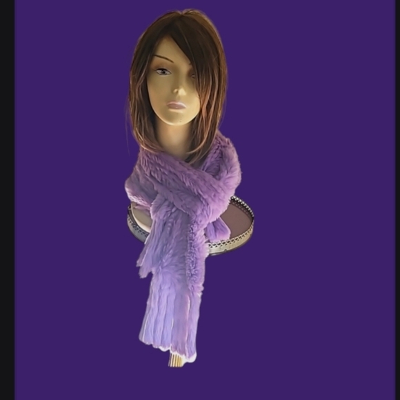 PURPLE‎ RABBIT FUR LONG SCARF Lavender Lilac